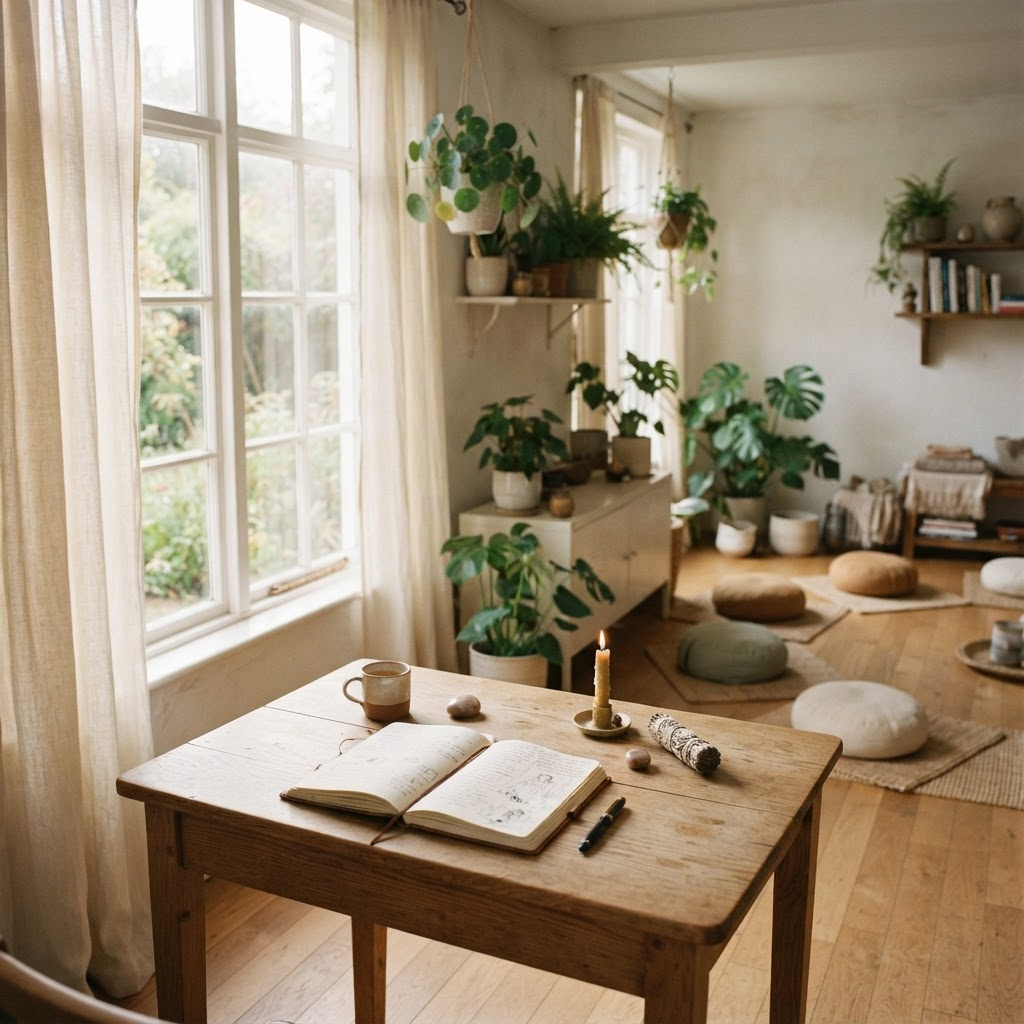 A quiet room prepared for personal contemplative practice